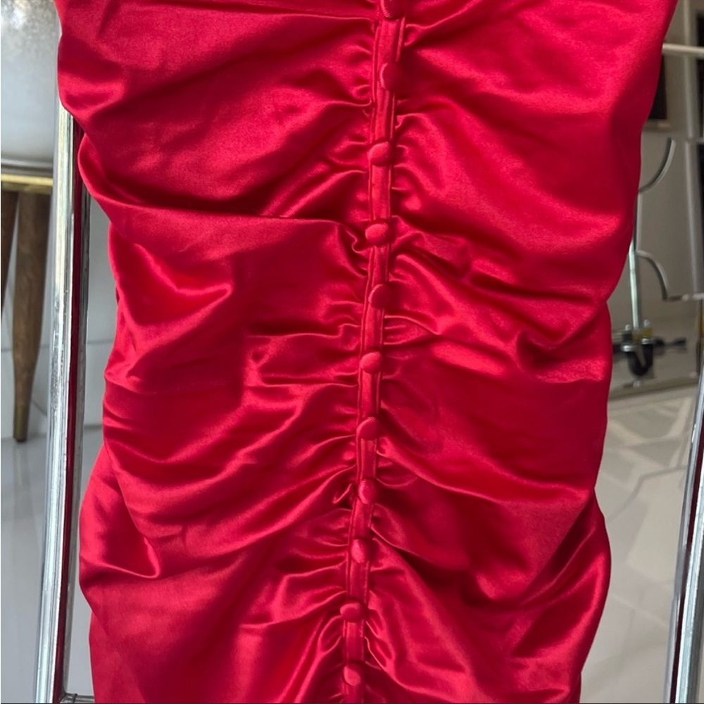 NWT Tiger mist Angelo red satin button mini dress - Picture 4 of 4